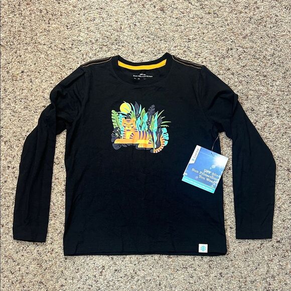 NWT Black Long Sleeve UPF50 Coolibar Shirt with Tiger Graphic - Picture 1 of 5